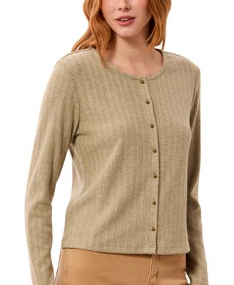 Women's Vertical Cable Knit Crewneck Cardigan