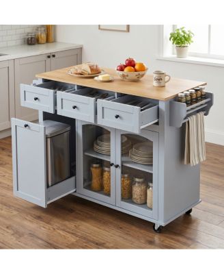  Kitchen Island with Glass Door and Cabinet