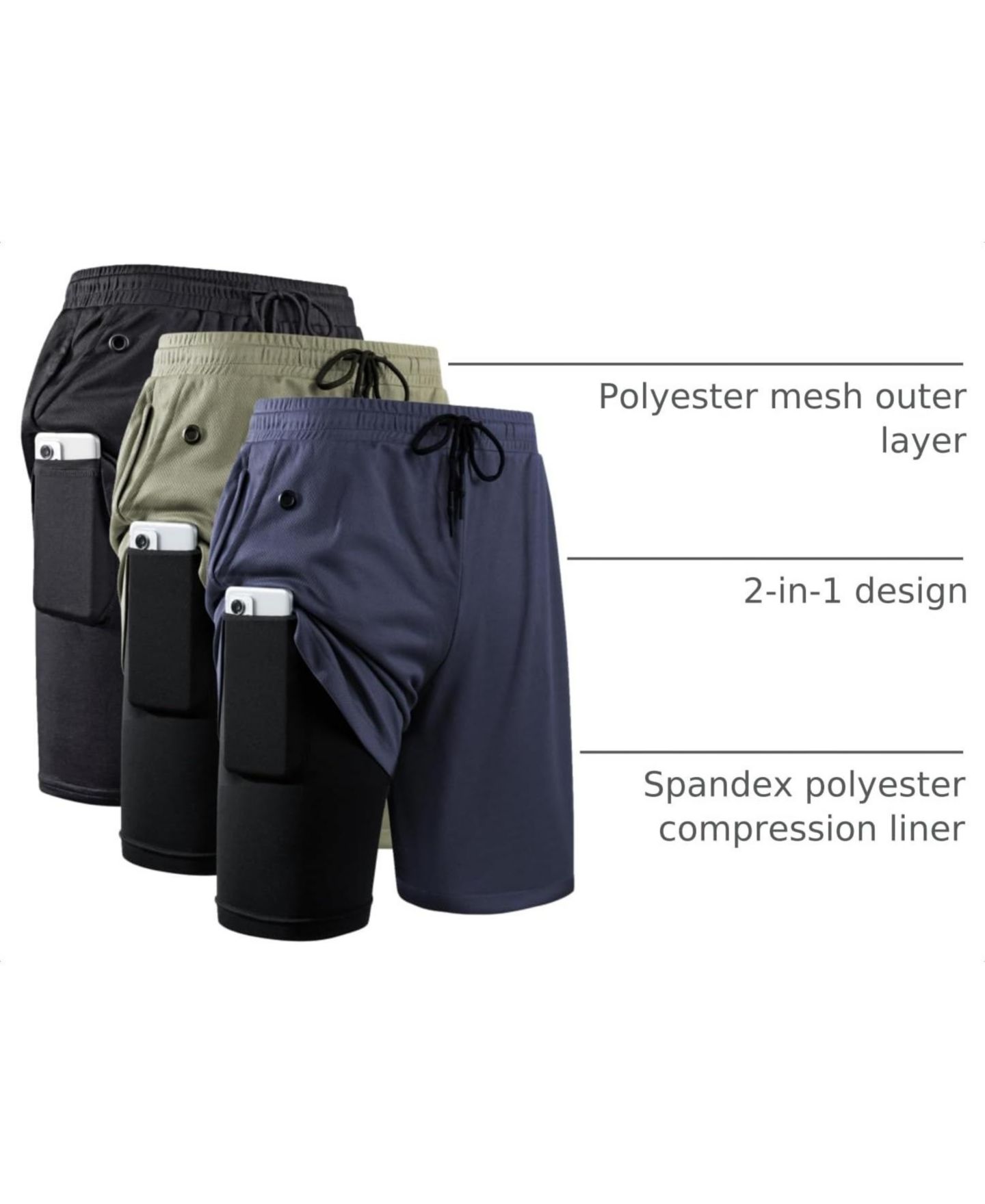 Мужские шорты peneyon 2 In 1 Workout Running Shorts 7 Inch Lightweight Athletic Gym With Liner Pockets, цвет: Open Miscellaneous — фото 4