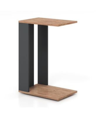2 Tier C Shaped Side Table with Universal Wheels and Shelf