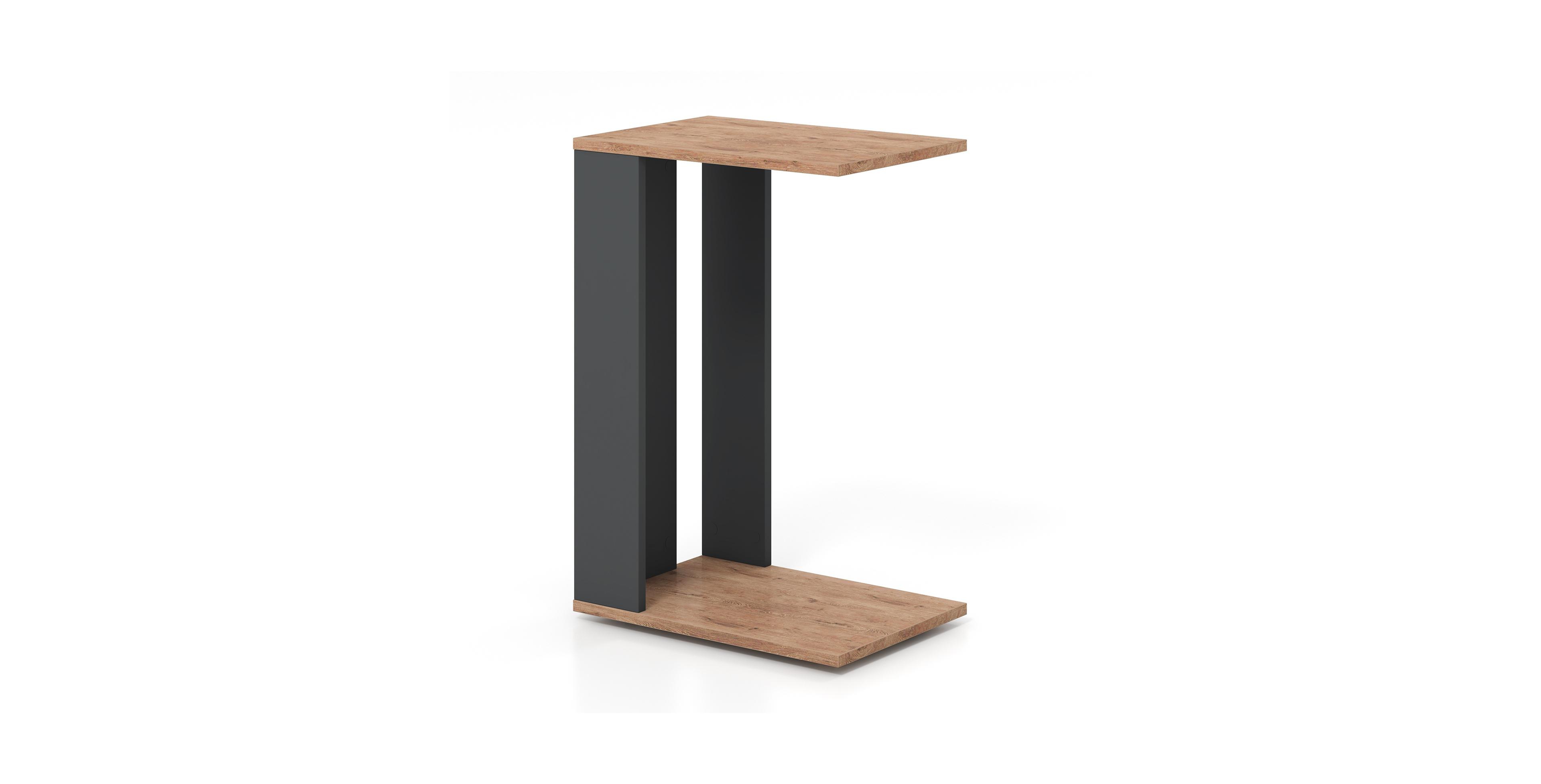 Mecale 2 Tier C Shaped Side Table with Universal Wheels and Shelf