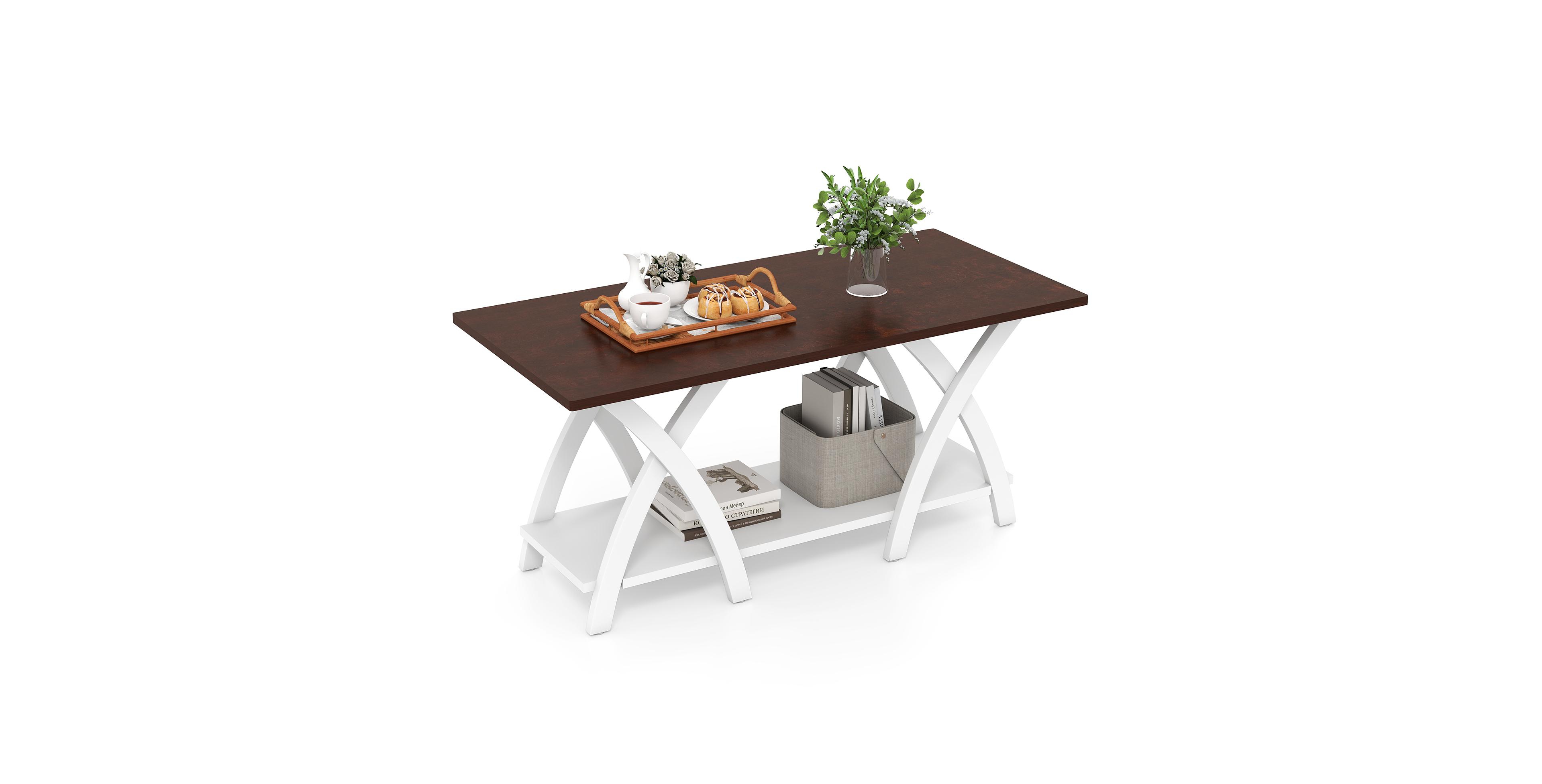 Mecale 40 Inch Farmhouse Wooden 2 Tier Coffee Table with Storage Shelf for Living Room