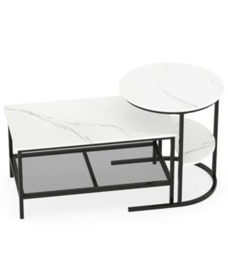 Coffee Table Set of 2 2 Tier Rectangle Coffee Table and Side End Table with Storage Shelves