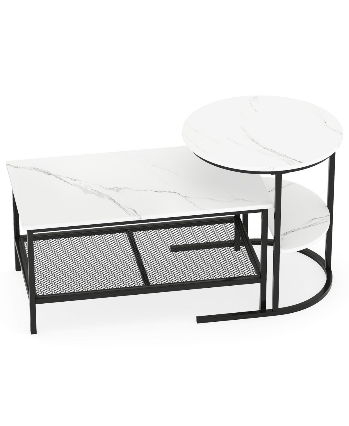 Mecale Coffee Table Set of 2 2 Tier Rectangle Coffee Table and Side End Table with Storage Shelves