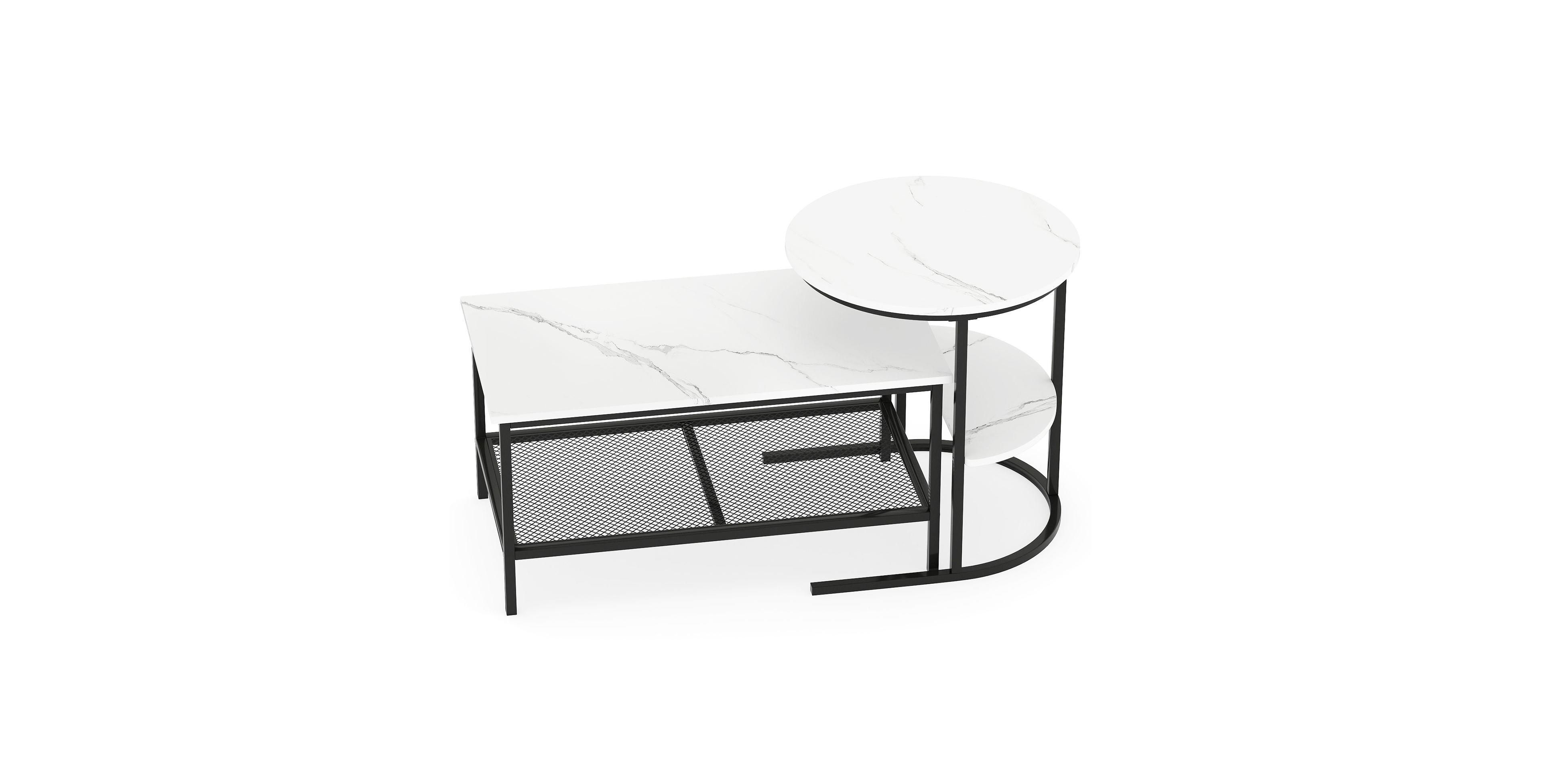 Mecale Coffee Table Set of 2 2 Tier Rectangle Coffee Table and Side End Table with Storage Shelves