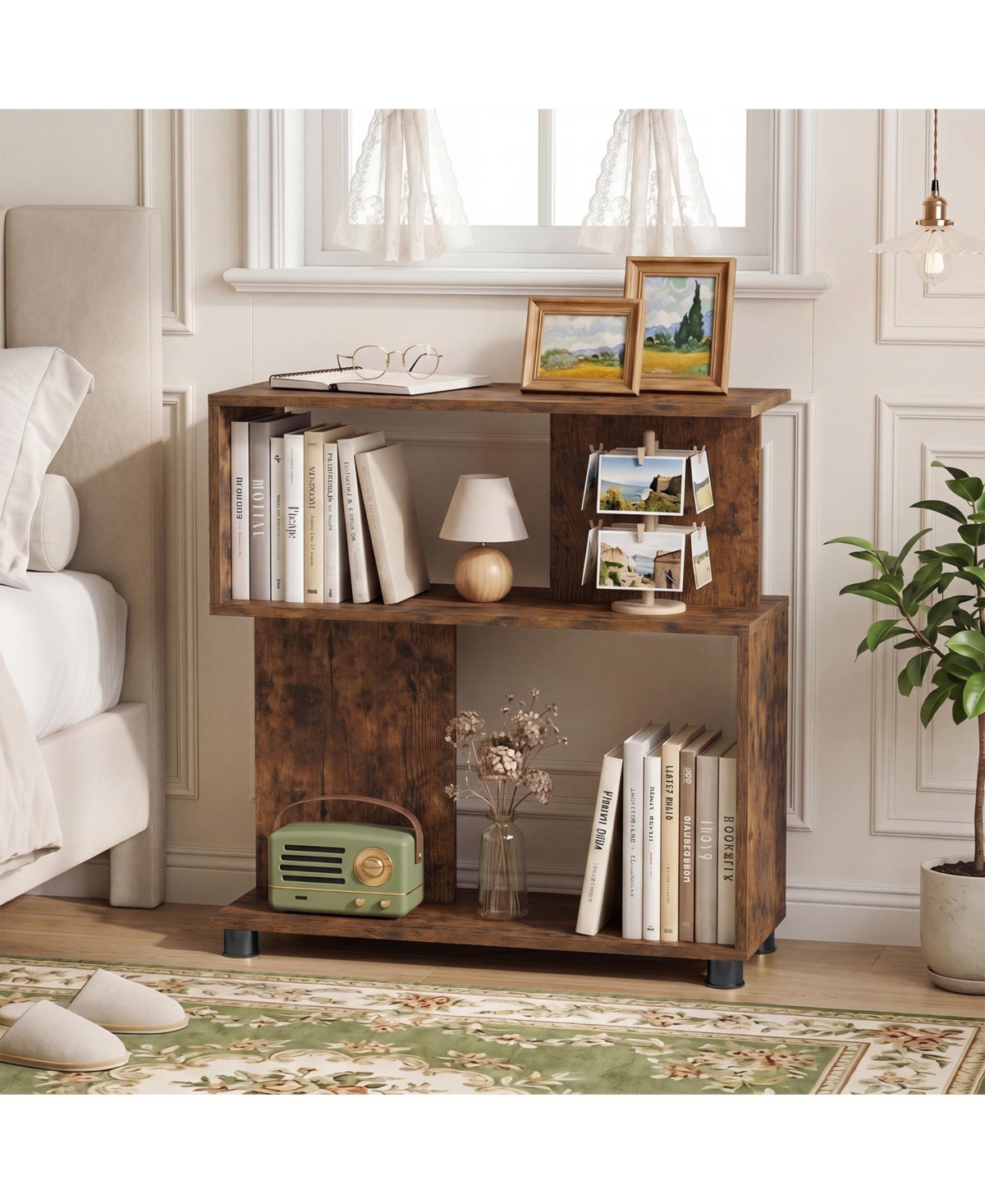 Costway 3 Tier Bookcase Modern S shaped Bookshelf with Adjustable Feet and Anti Tipping Kits