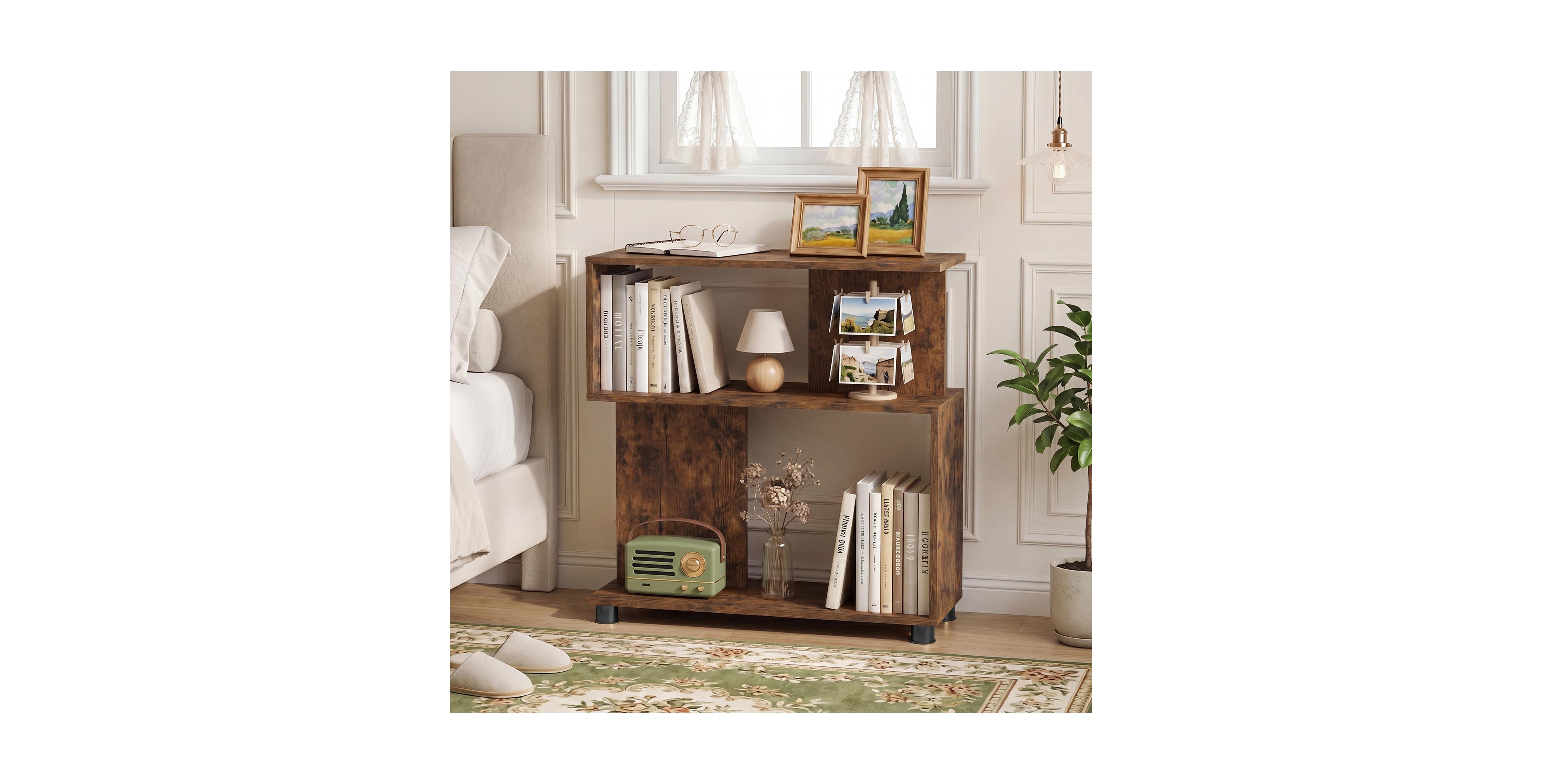 Costway 3 Tier Bookcase Modern S shaped Bookshelf with Adjustable Feet and Anti Tipping Kits
