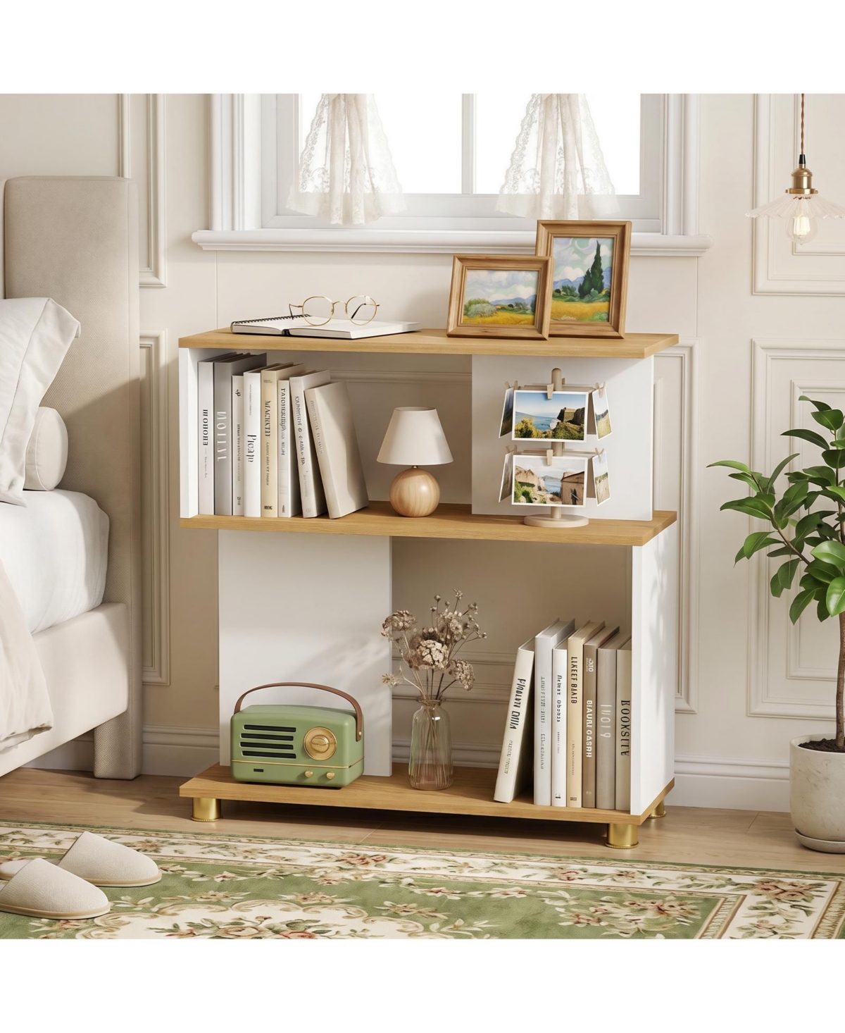 Costway 3 Tier Bookcase Modern S shaped Bookshelf with Adjustable Feet and Anti Tipping Kits