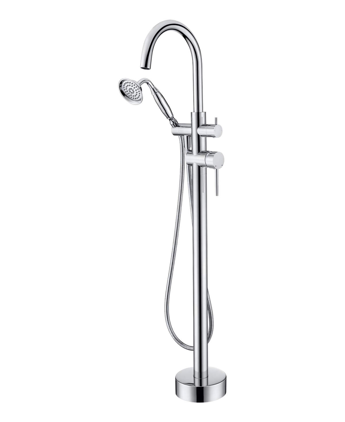Thirtypeachy Freestanding Tub Filler Faucet with Handheld Shower, Solid Brass Floor Mounted High-Arc Bathtub Faucet - Chrome