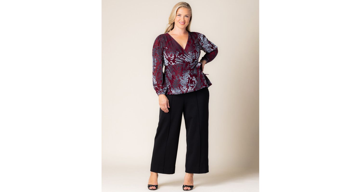 Plus Size Loretta Long-Sleeve Floral Peplum Wrap Top