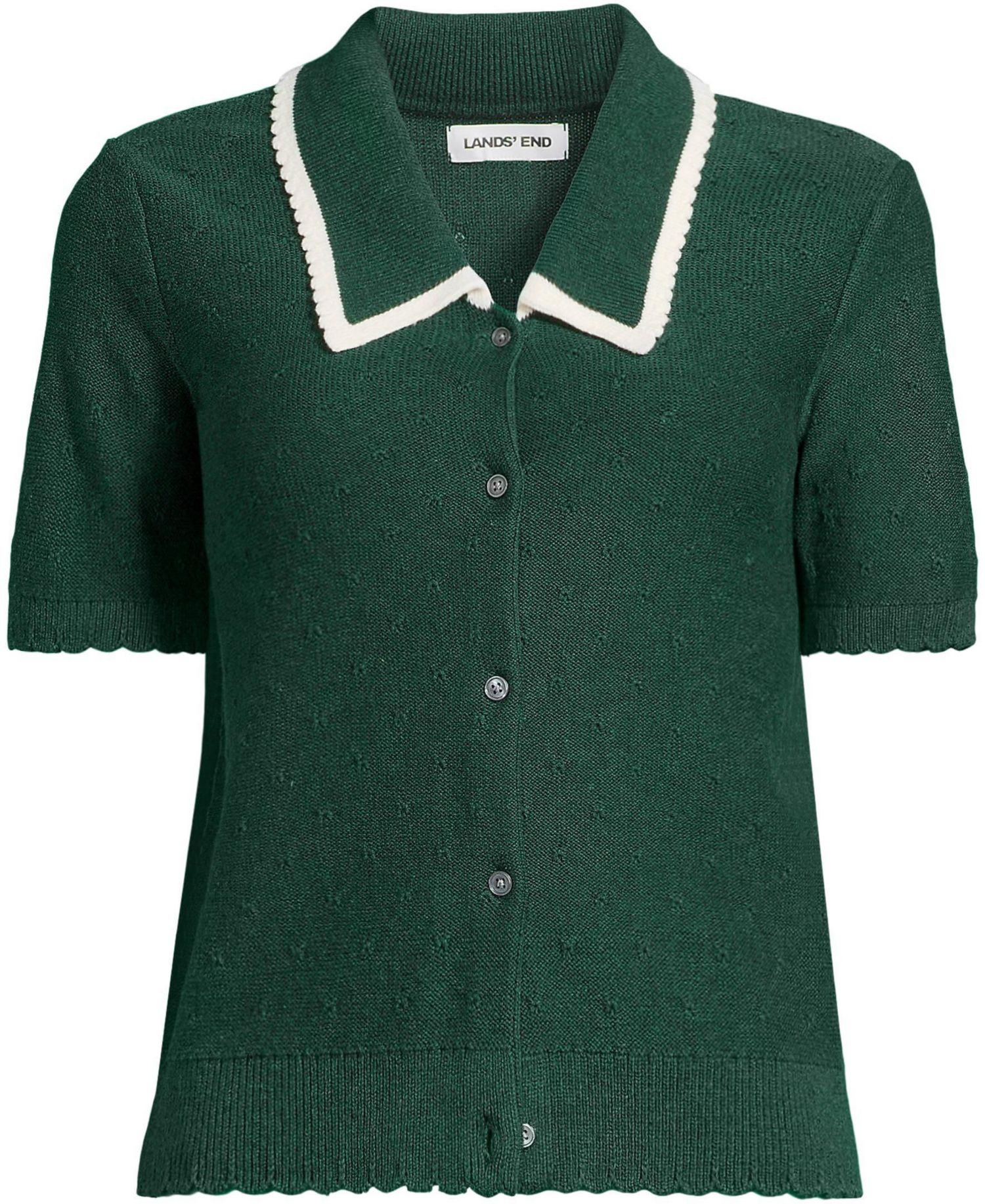 Women's Drifter Collared V-Neck Short-Sleeve Scalloped Cardigan
