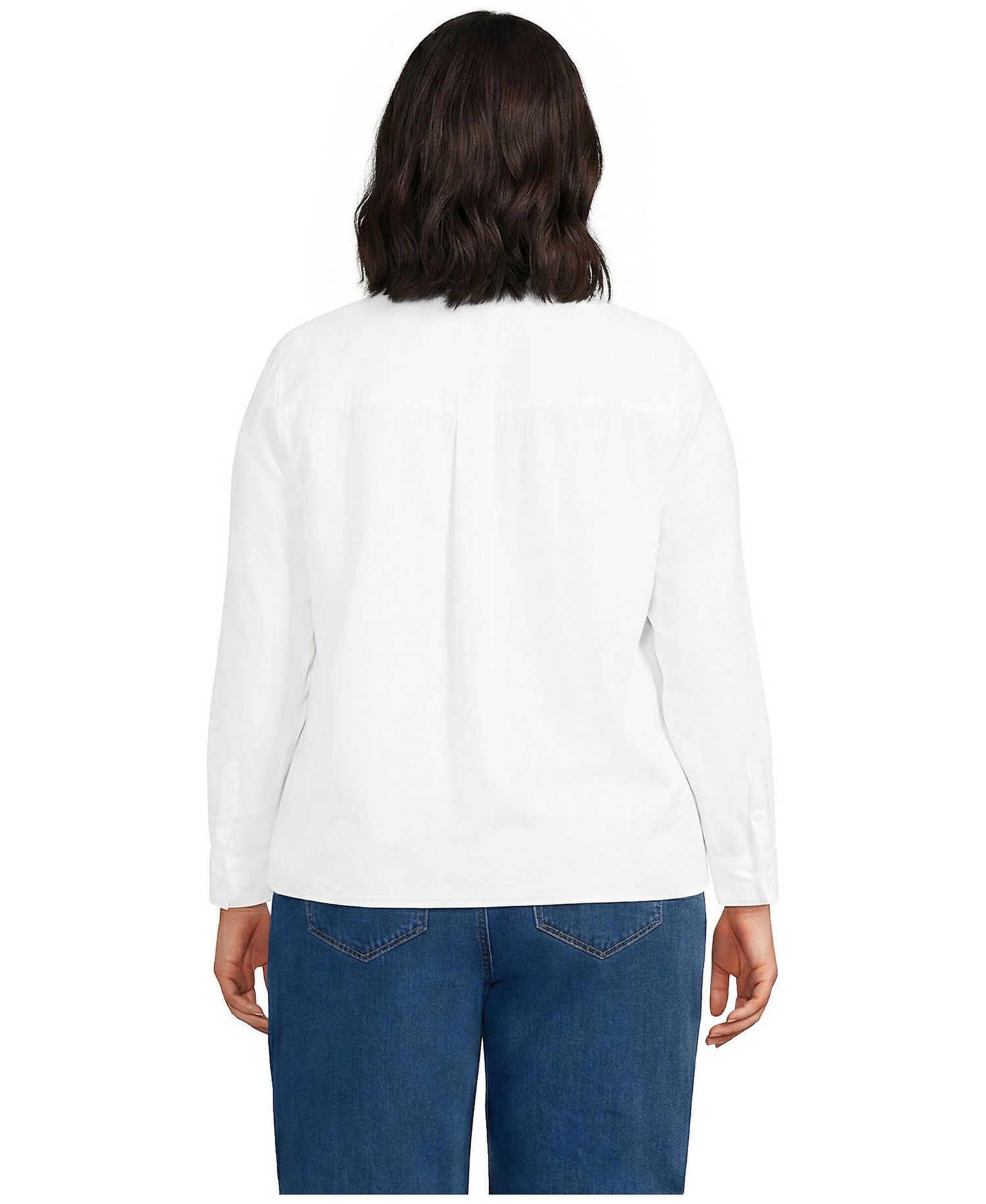 Plus Size Long-Sleeve Banded Collar Pintuck Blouse