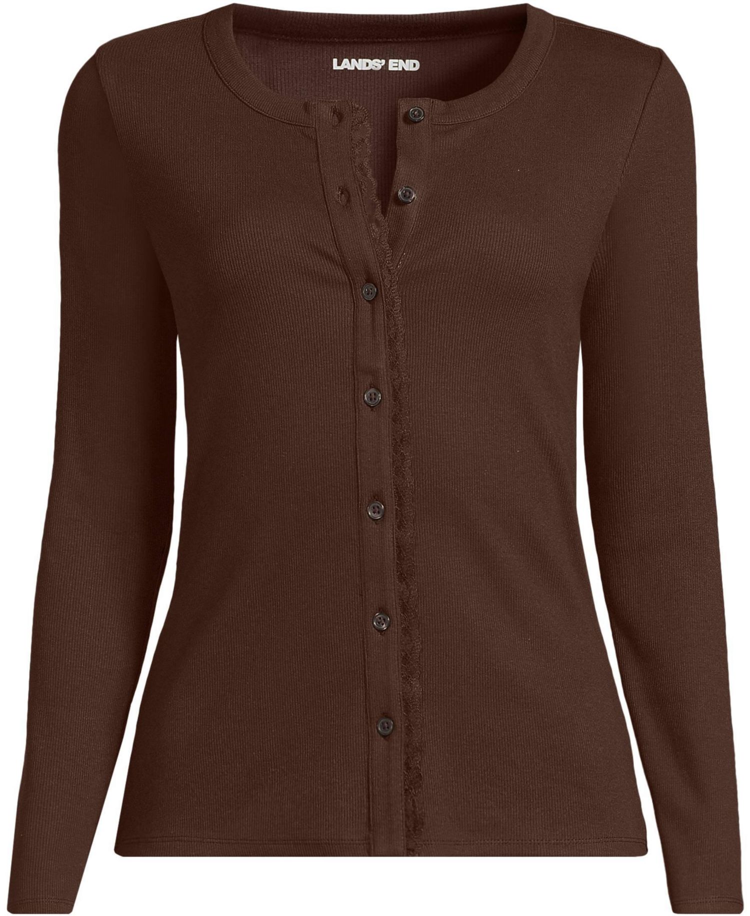 Women's Long-Sleeve Lace-Trim Crewneck Cardigan