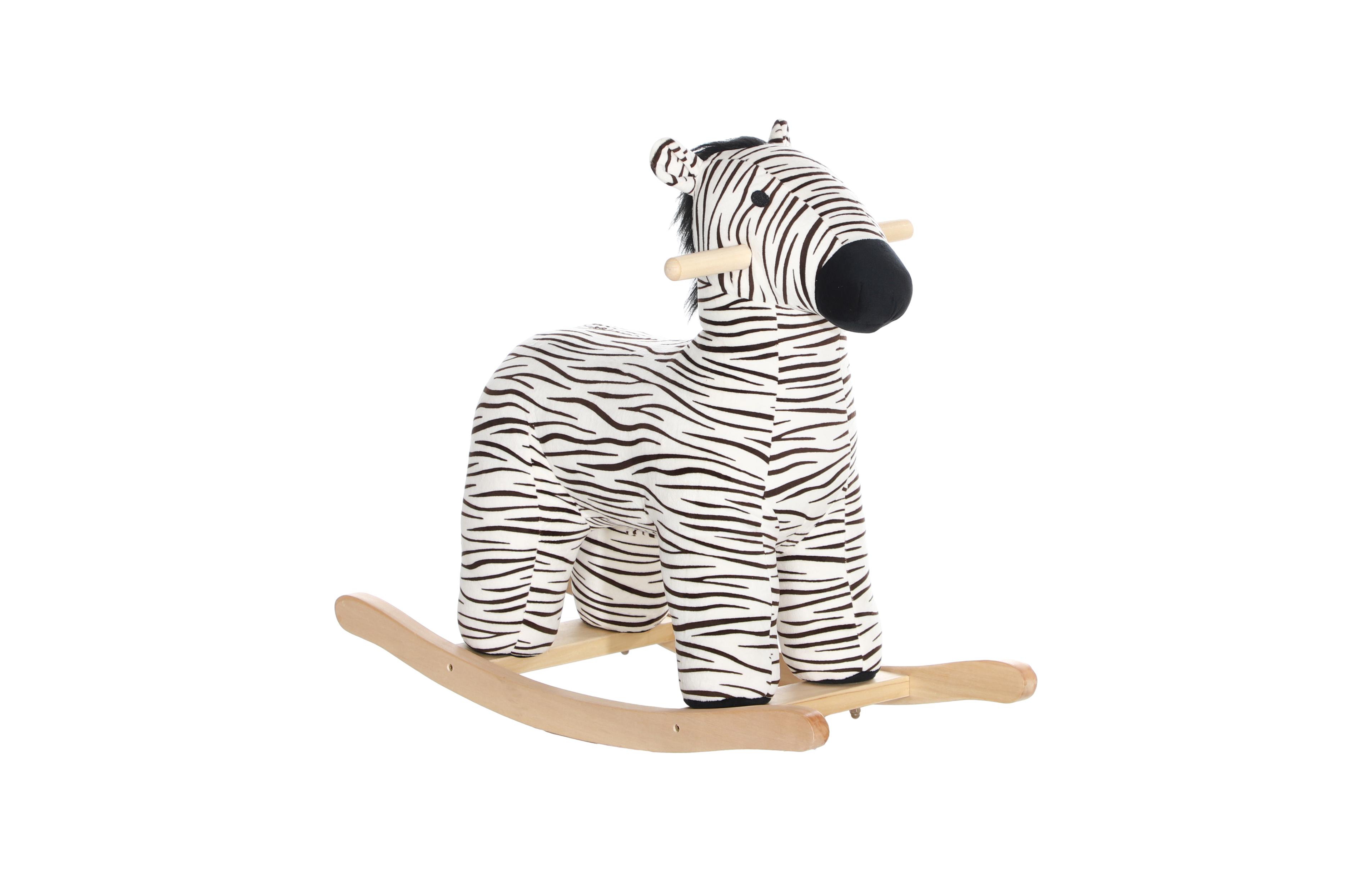 Glintex Zebra Shaped Plush Rocking Horse with Realistic Sound, Holds 88 lbs, Ages 2-4