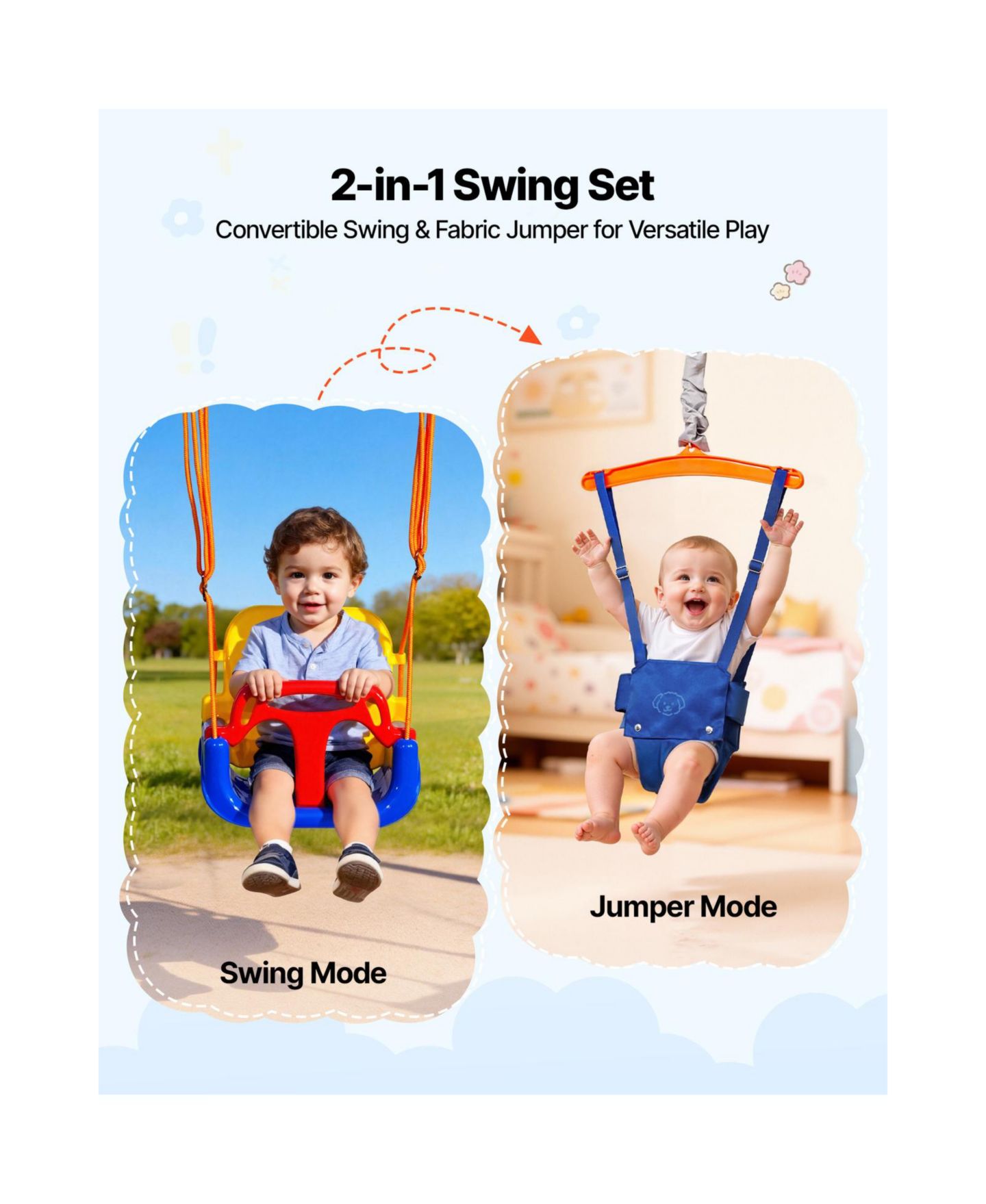 Детские игрушки Glintex Toddler 2-in-1 Swing and Jumper with 3-in-1 Convertible Seat, Foldable A-Frame, 200 lb Capacity, Ages 3+, цвет: Синий — фото 2
