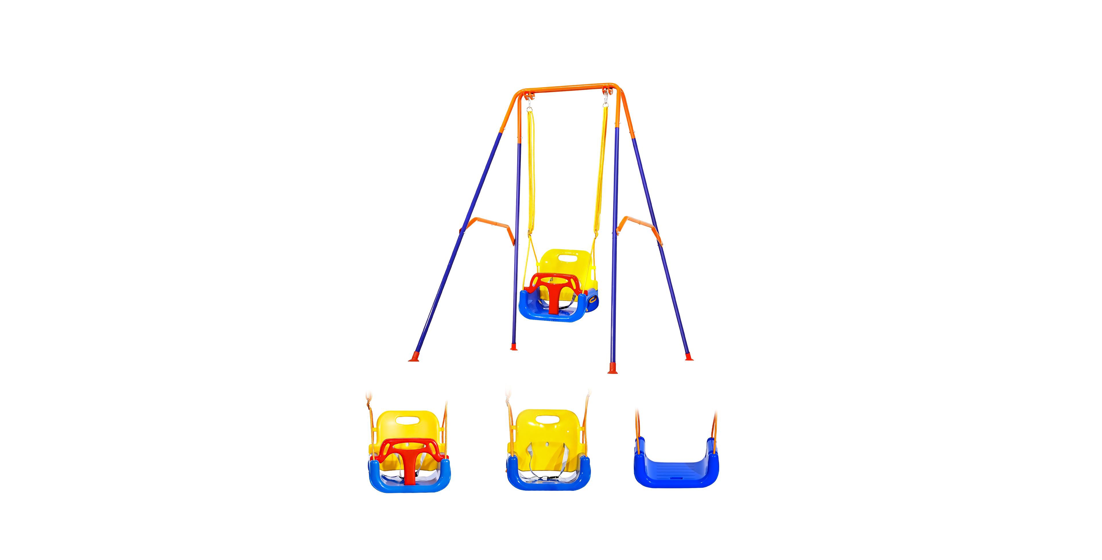 Glintex Toddler 2-in-1 Swing and Jumper with 3-in-1 Convertible Seat, Foldable A-Frame, 200 lb Capacity, Ages 3+