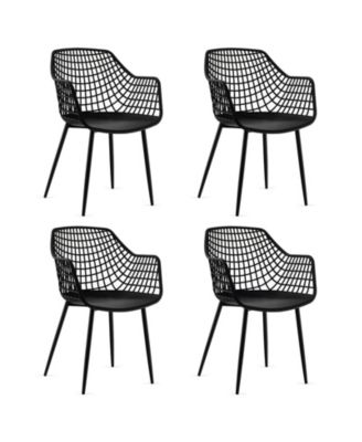 Set of 4 Heavy Duty Modern Dining Chair with Airy Hollow Backrest