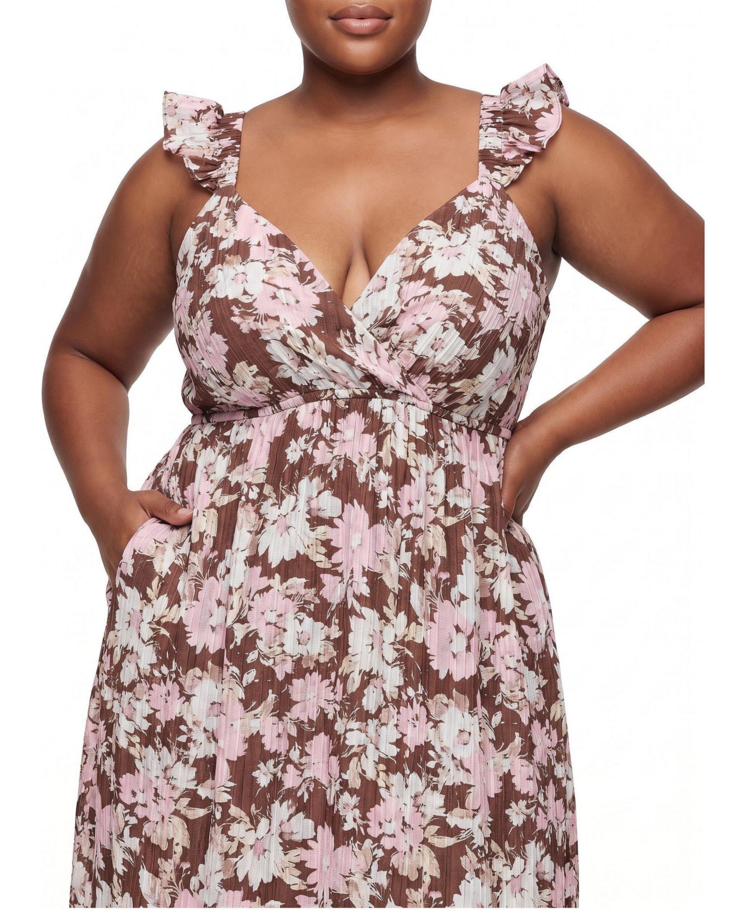 Plus Size Sleeveless Surplice Ruffle Maxi Dress