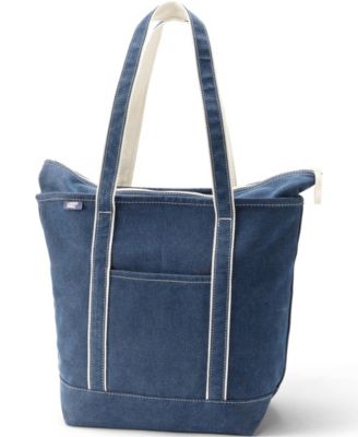Large Denim Long Handle Zip Top Tote Bag