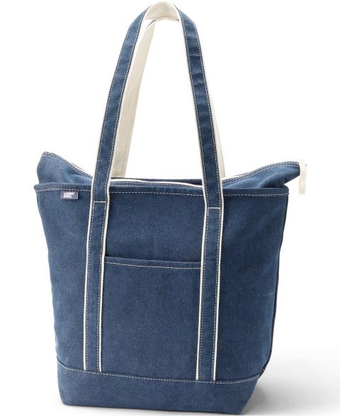 Сумка Lands' End Large Denim Long Handle Zip Top, цвет: Средняя варка джинсовый
