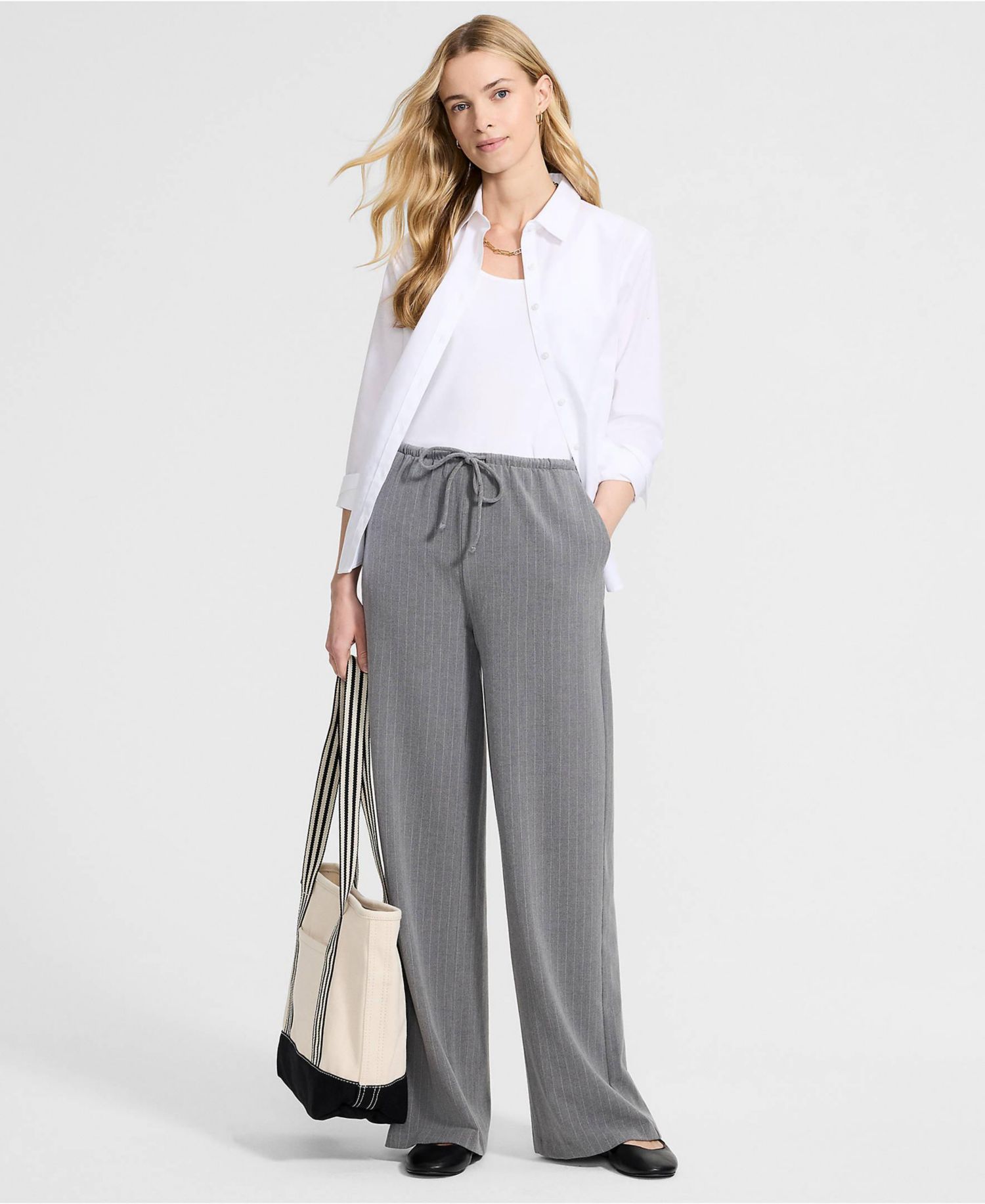 Women's Washable Suiting Mid Rise Wide Leg Pants