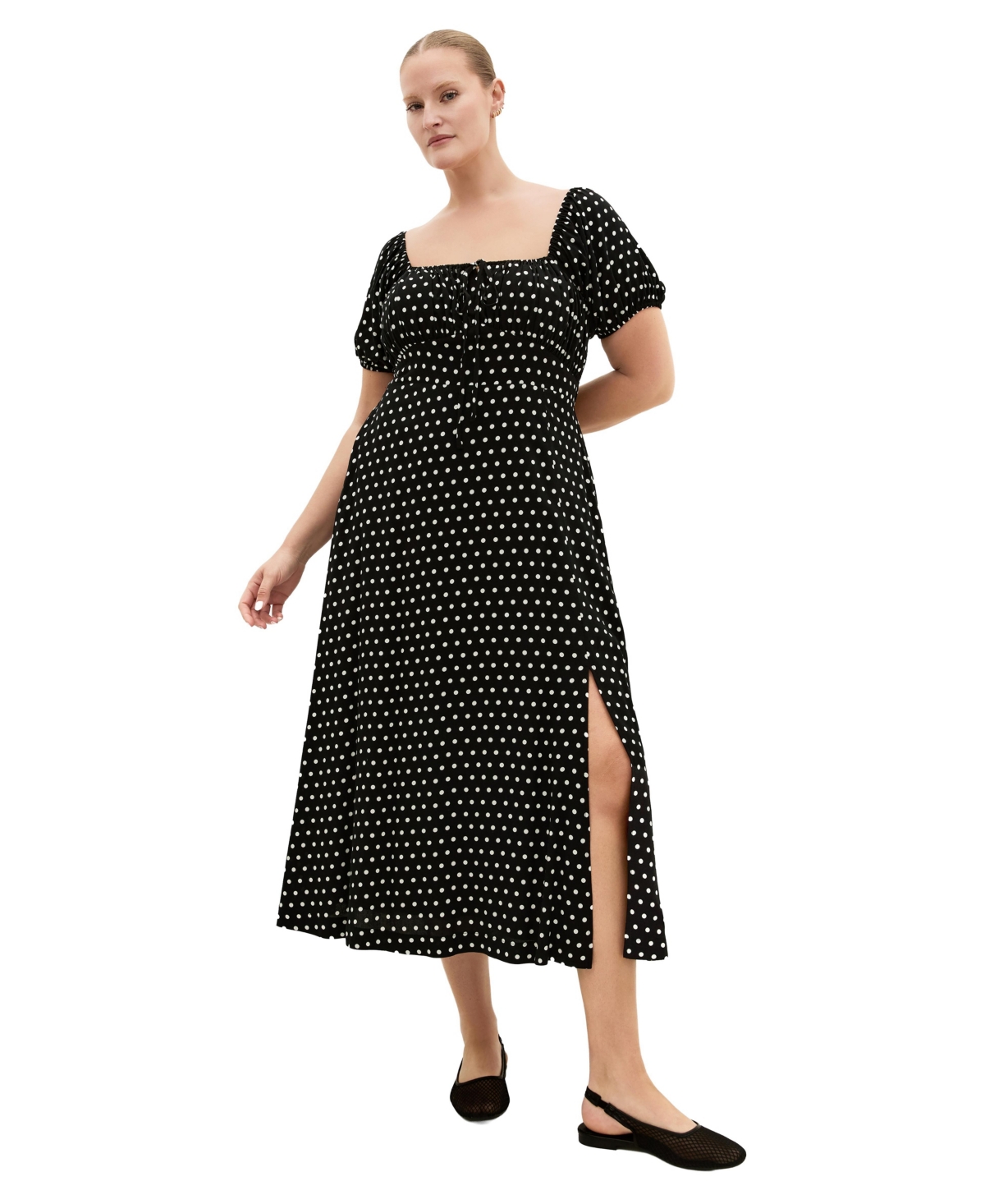 City Chic Plus Size Abbie Spot Print Square-Neck Dress - Mini polka dot