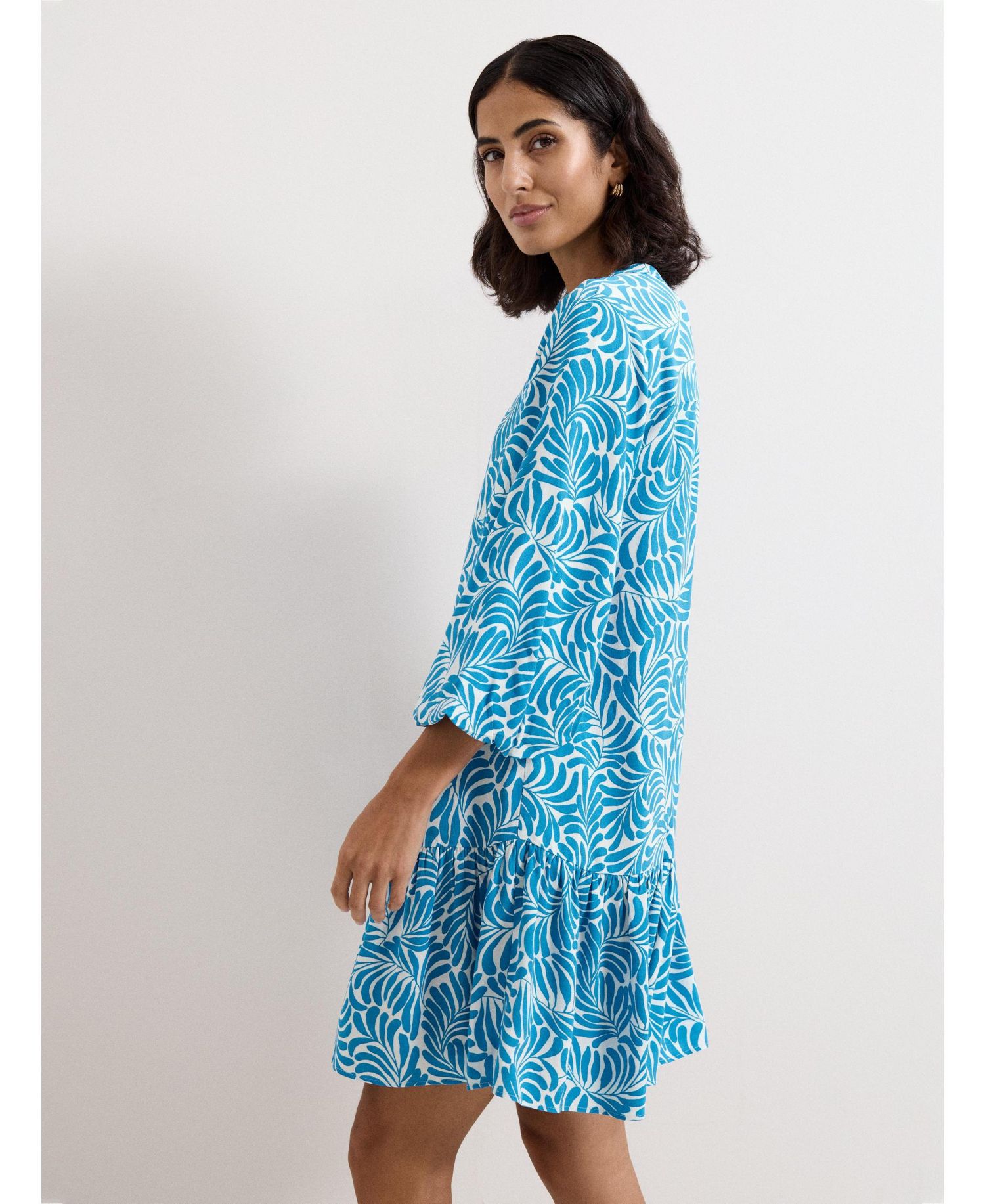 Women's Phoebe V-Neck Tiered-Hem 3/4-Sleeve Mini Dress
