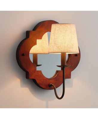 Classic Wood 1-Light Mirrored Wall Sconce with Fabric Shade