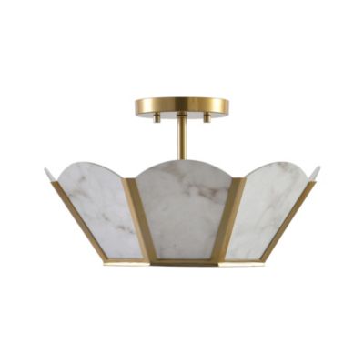 15" Modern Glass Art Deco Caged Semi Flush Mount Ceiling Light with Scalloped Glass Shade