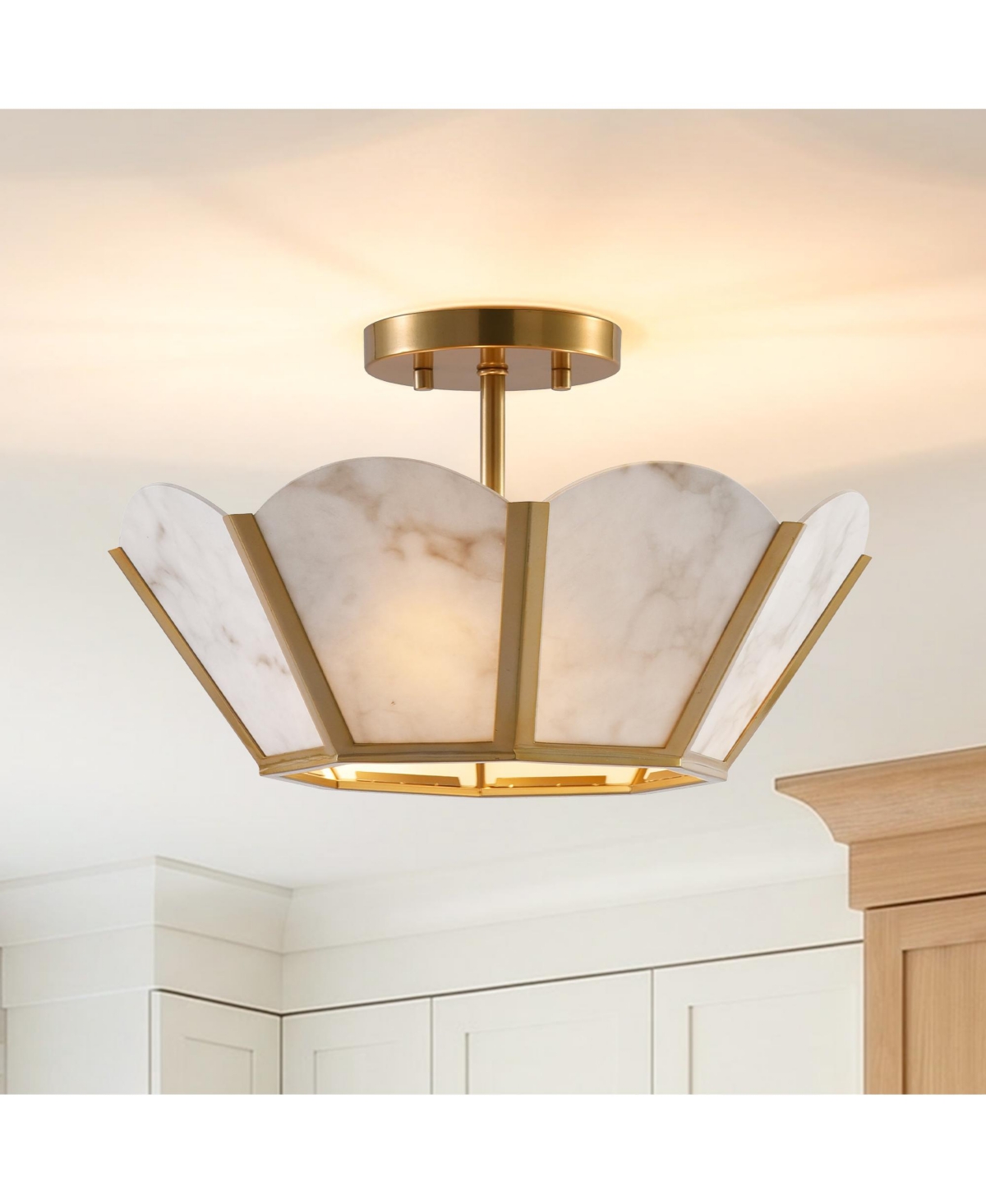 Parrot Uncle 15" Modern Glass Art Deco Caged Semi Flush Mount Ceiling Light with Scalloped Glass Shade