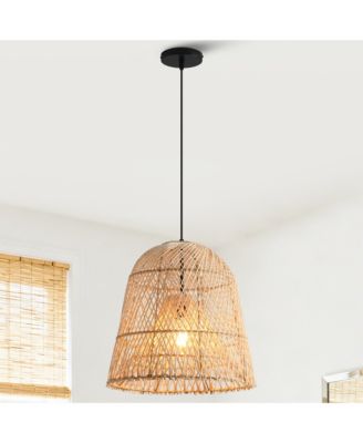 17.7" Bohemian Natural Handwoven Rattan Dome Pendant Light