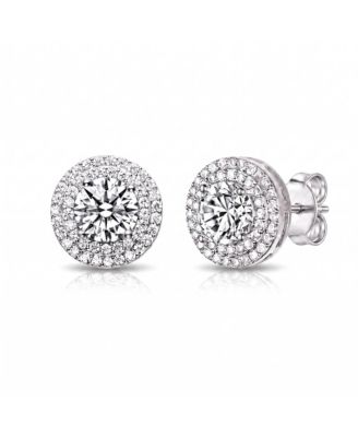 Dainty Sterling Silver Brilliant CZ Double Halo Stud Earrings