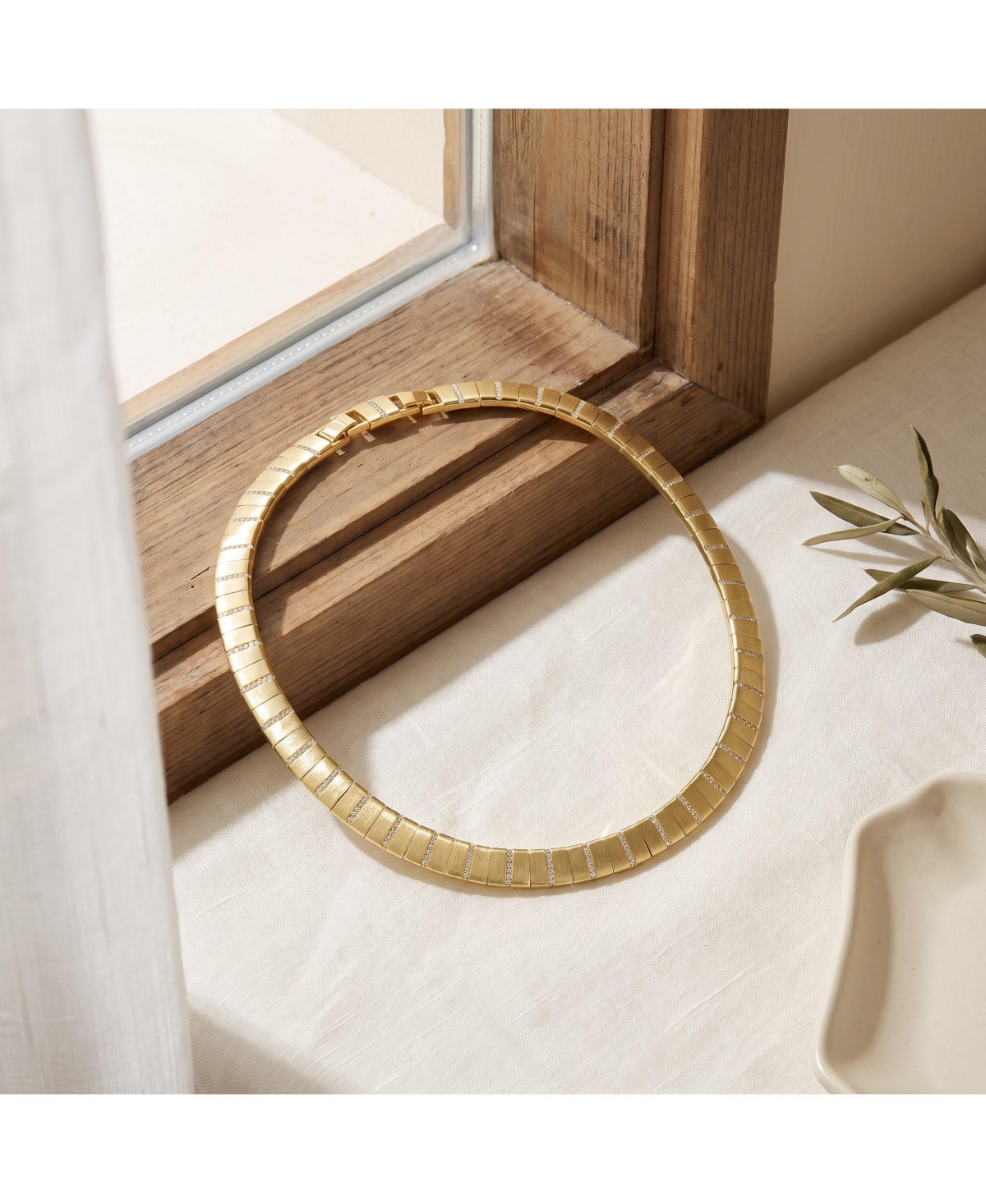 14k Gold Plated Flattened Bar Herringbone Necklace