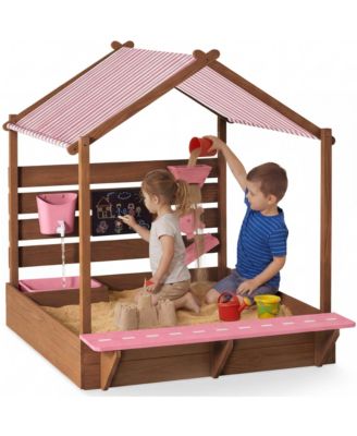 Wooden Sandbox 52" x 45", Canopy & Water Table Playset, Fits 4 Kids, Ages 3+