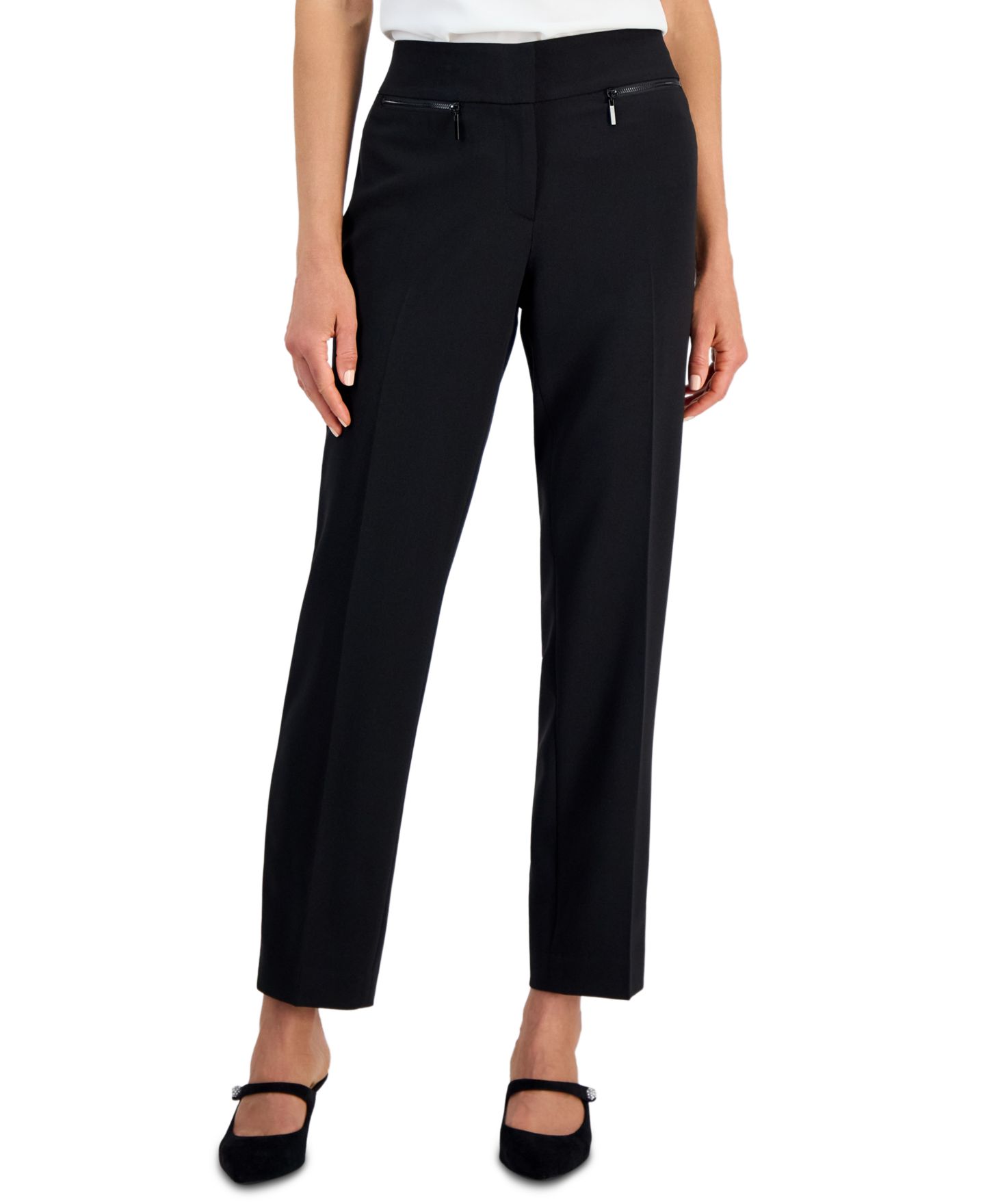 Женские брюки Kasper Ava Straight-Leg Zip-Pocket, цвет: Чёрный — фото 1