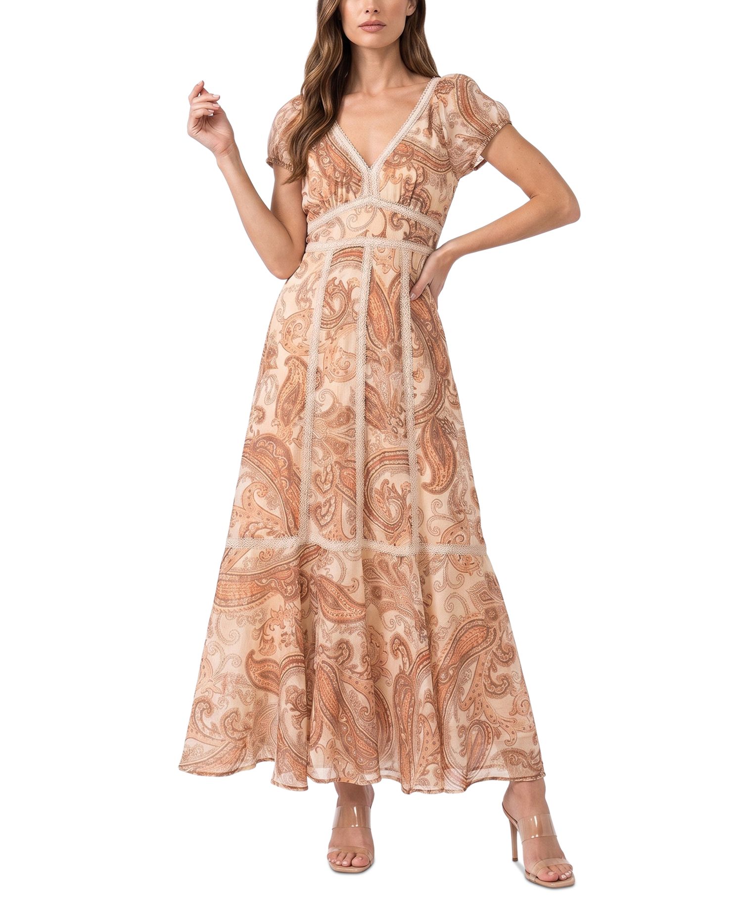 Women's V-Neck Paisley Fit & Flare Dress