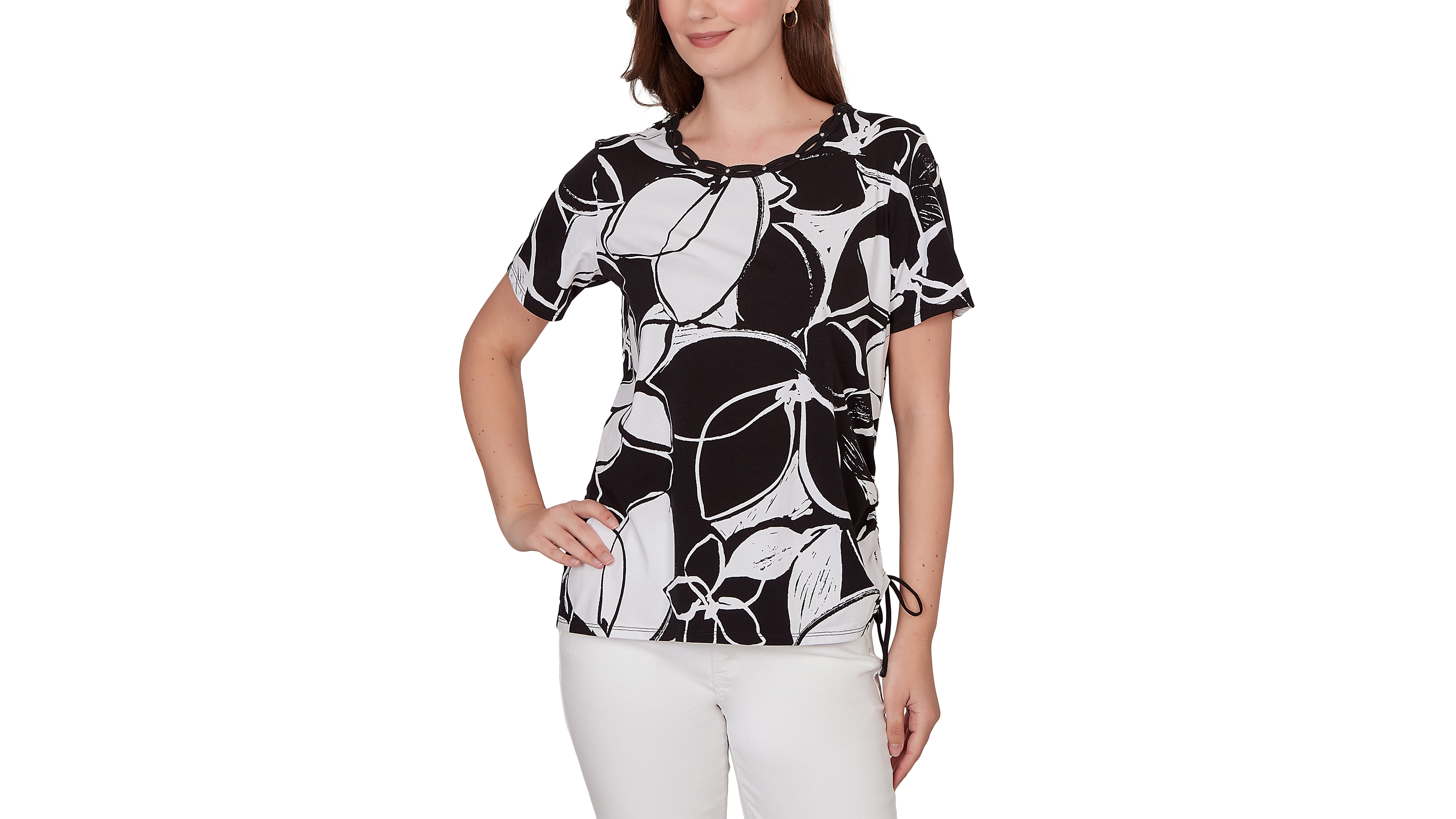 Alfred Dunner Petite Abstract Floral Embellished Side-Tie Top