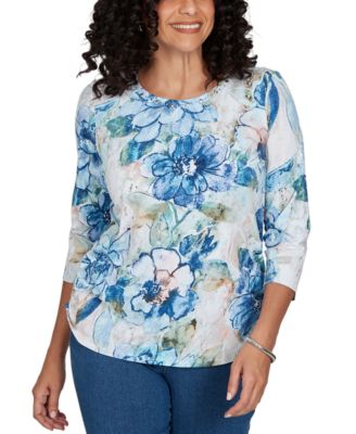 Petite Etched Floral Ruched Sides Top