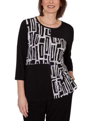 Women's Spliced Geometric Puff Print Top