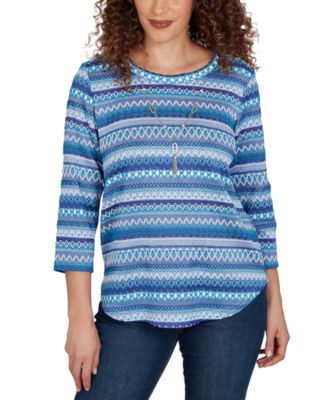 Women's Classic Textured Stripe Knit Top With Necklace