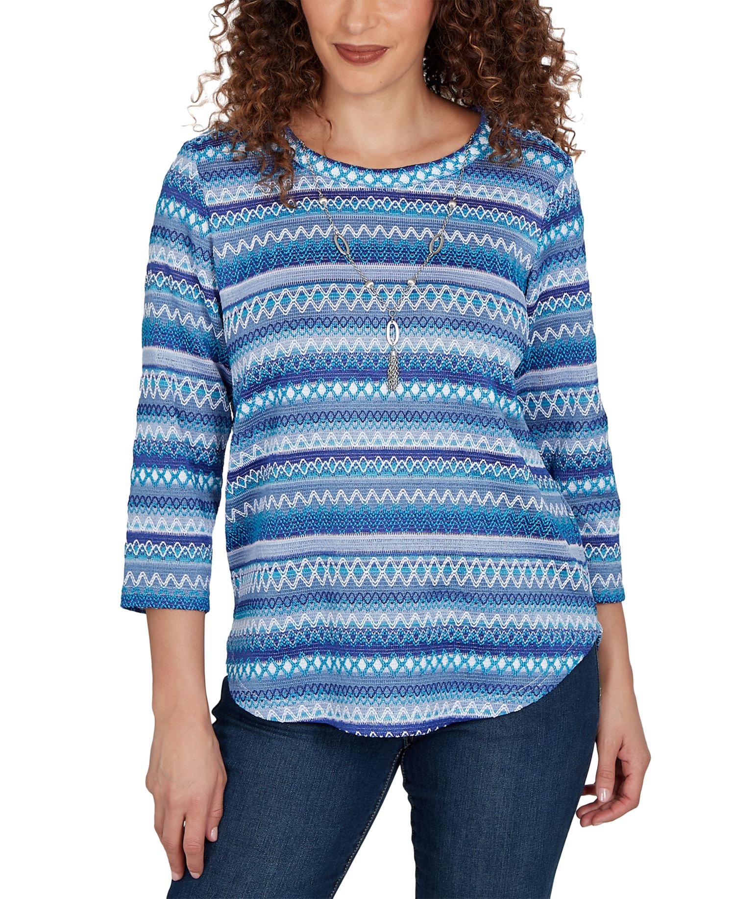 Women's Classic Textured Stripe Knit Top With Necklace