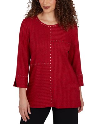 Petite Spliced Texture Metallic Studded Top