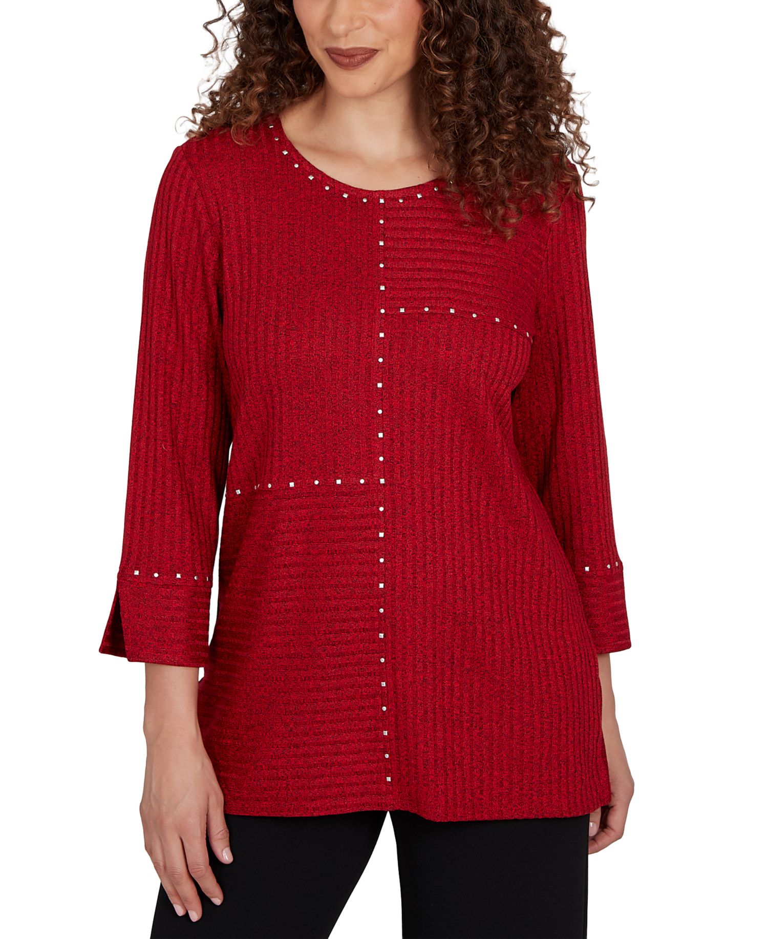 Petite Spliced Texture Metallic Studded Top