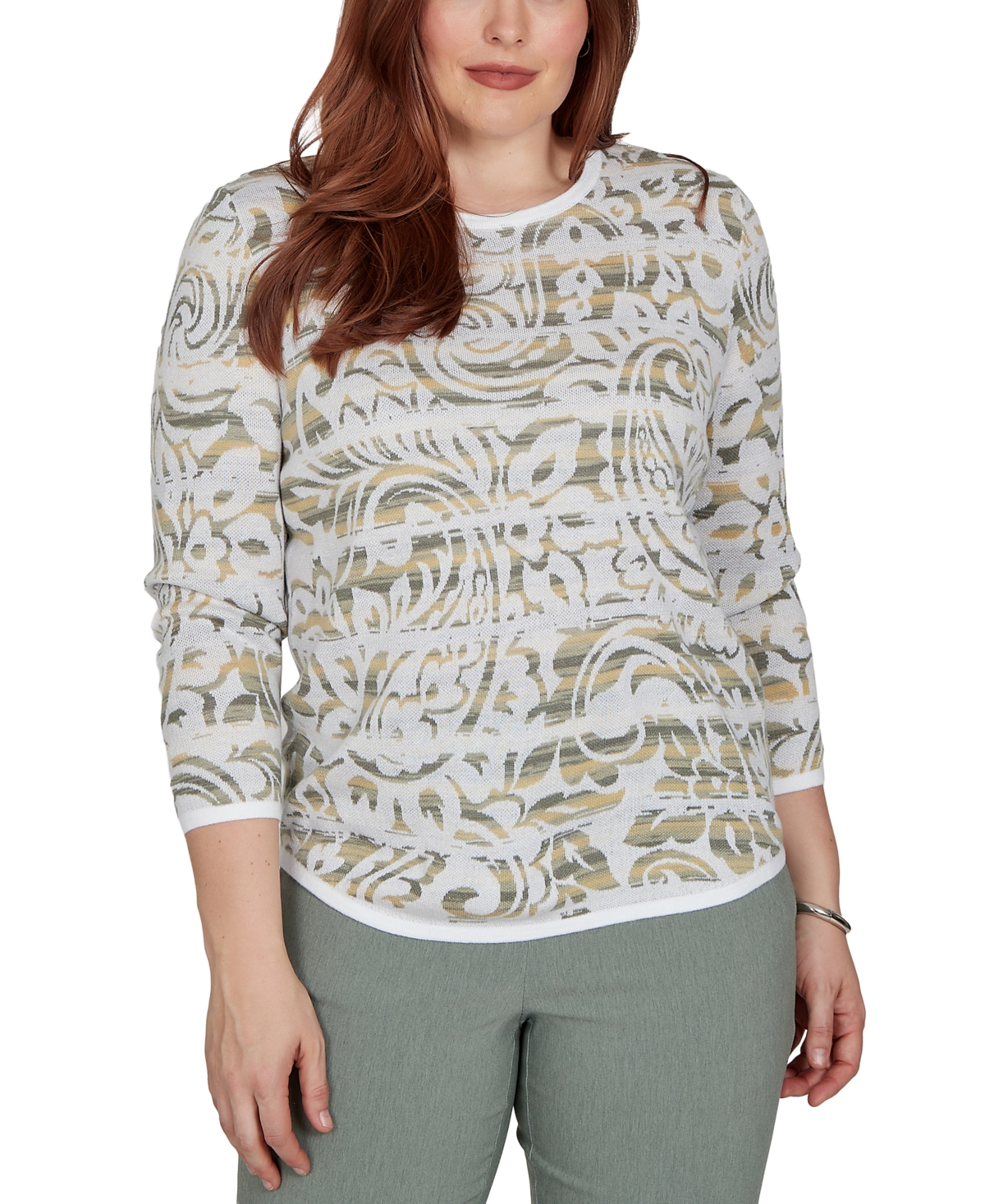 Alfred Dunner Petite Provence Paisley Stripe Spacedye Sweater