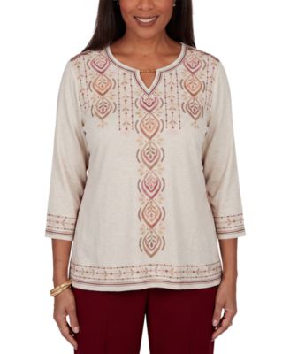 Petite Keyhole Neck 3/4-Sleeve Blouse