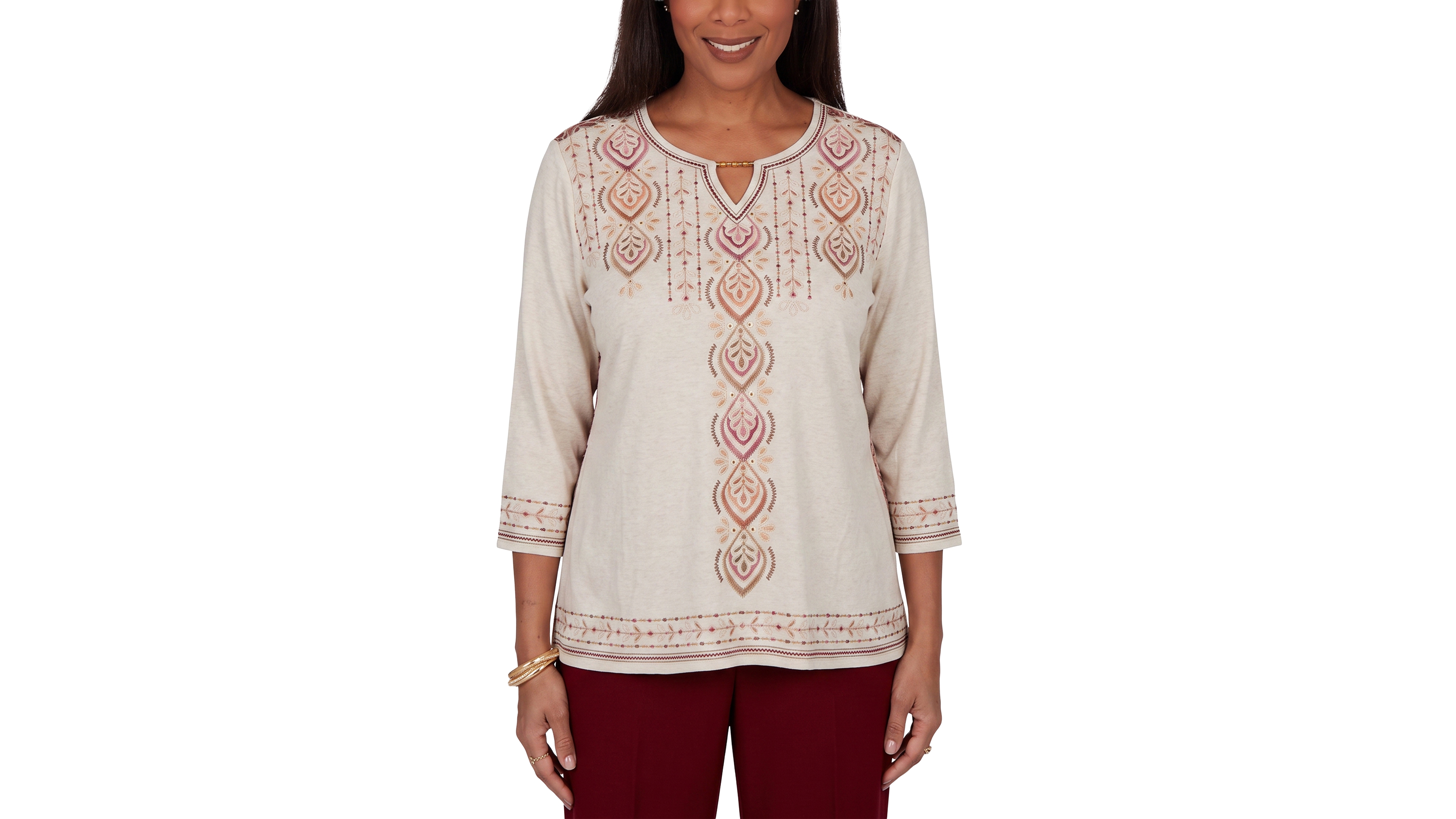 Alfred Dunner Petite Keyhole Neck 3/4-Sleeve Blouse