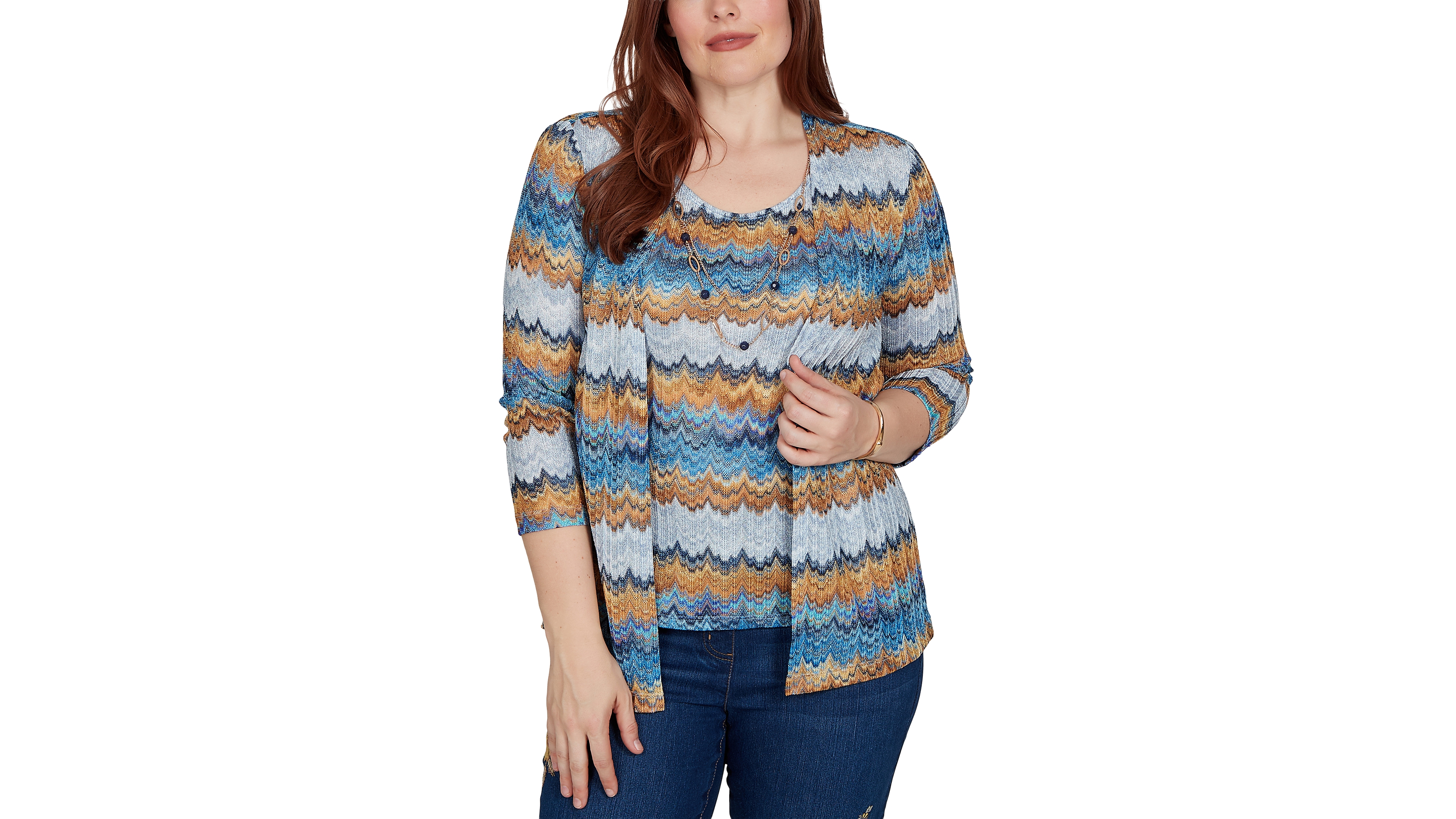 Alfred Dunner Women's Shawl-Collar 3/4-Sleeve Top
