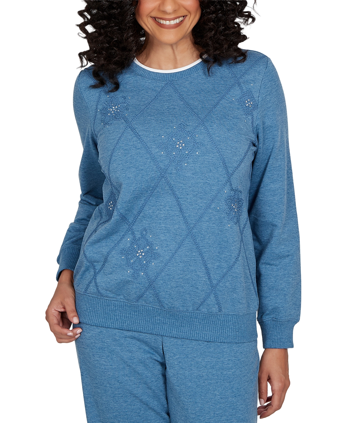 Alfred Dunner Women's Long-Sleeve Crewneck Argyle Pullover Top