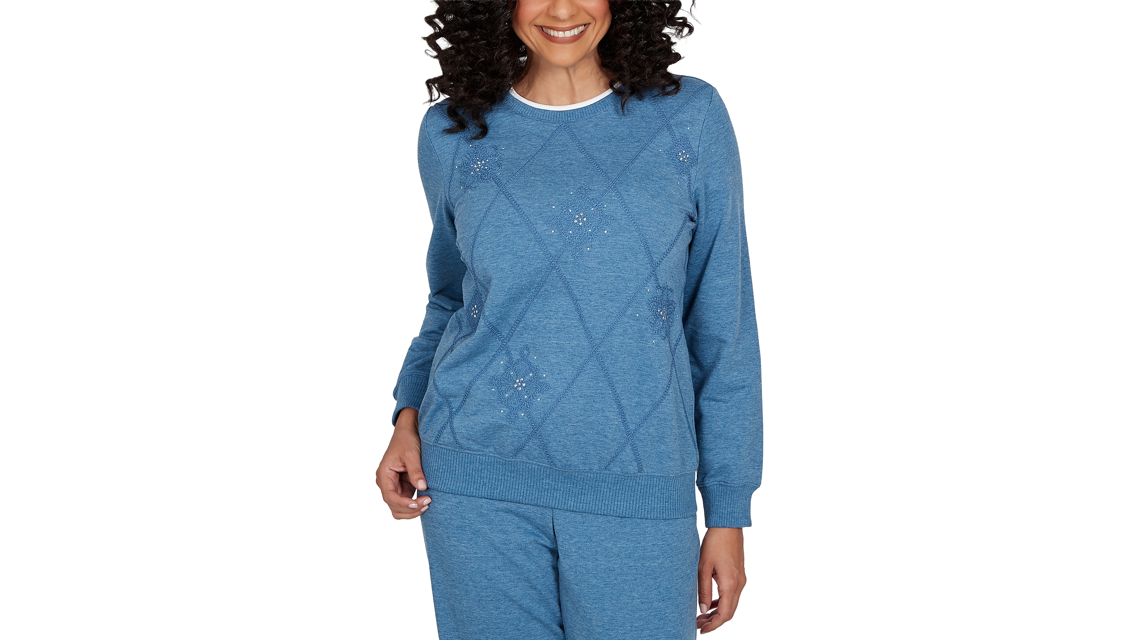 Alfred Dunner Women's Long-Sleeve Crewneck Argyle Pullover Top