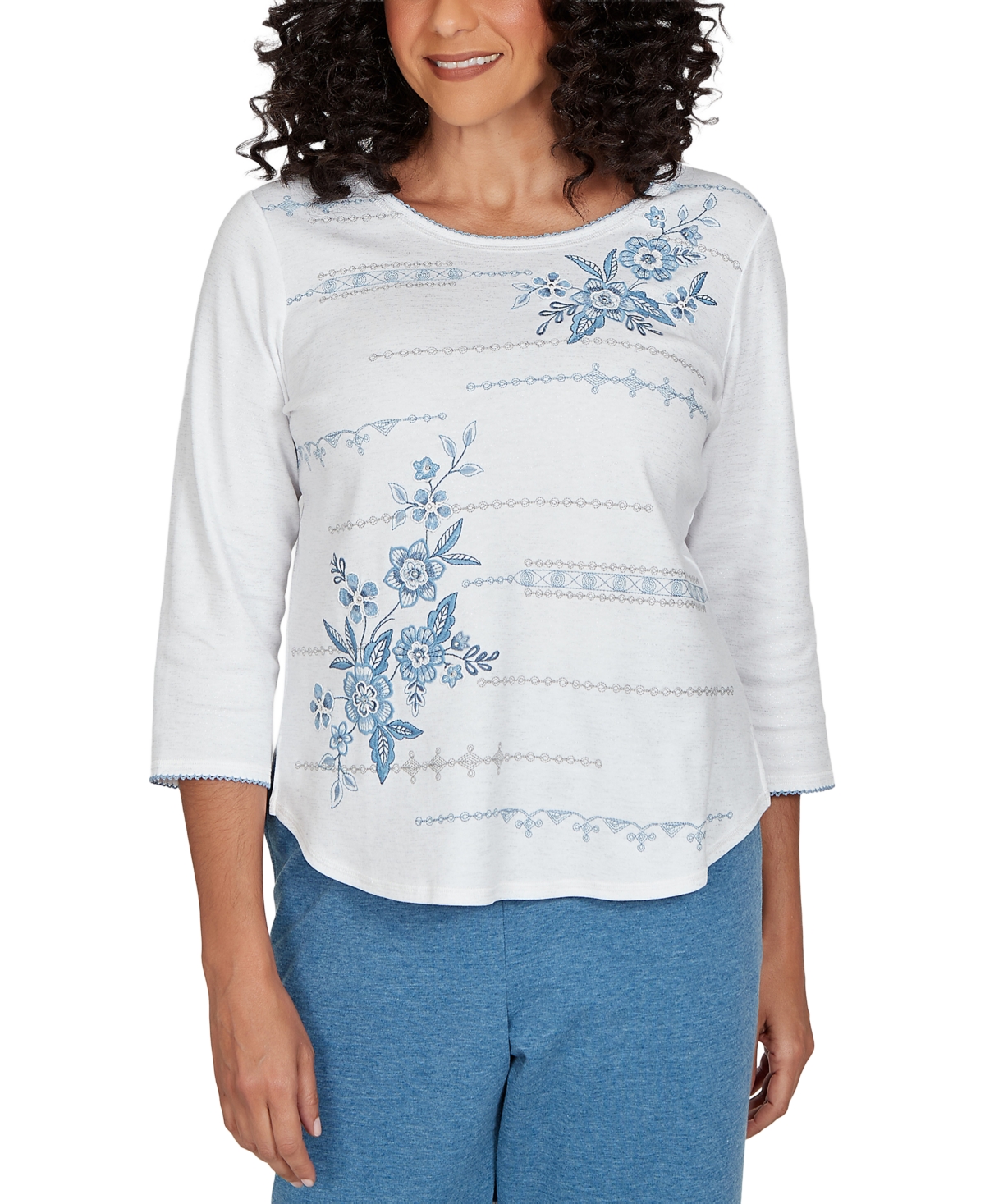 Alfred Dunner Petite Floral 3/4-Sleeve T-Shirt